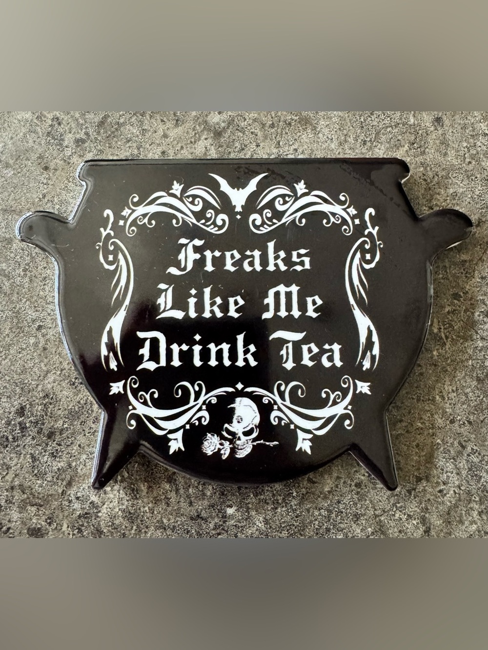 Freaks Like Me Drink Tea Ceramic Coaster Skull Bat Witchy Halloween